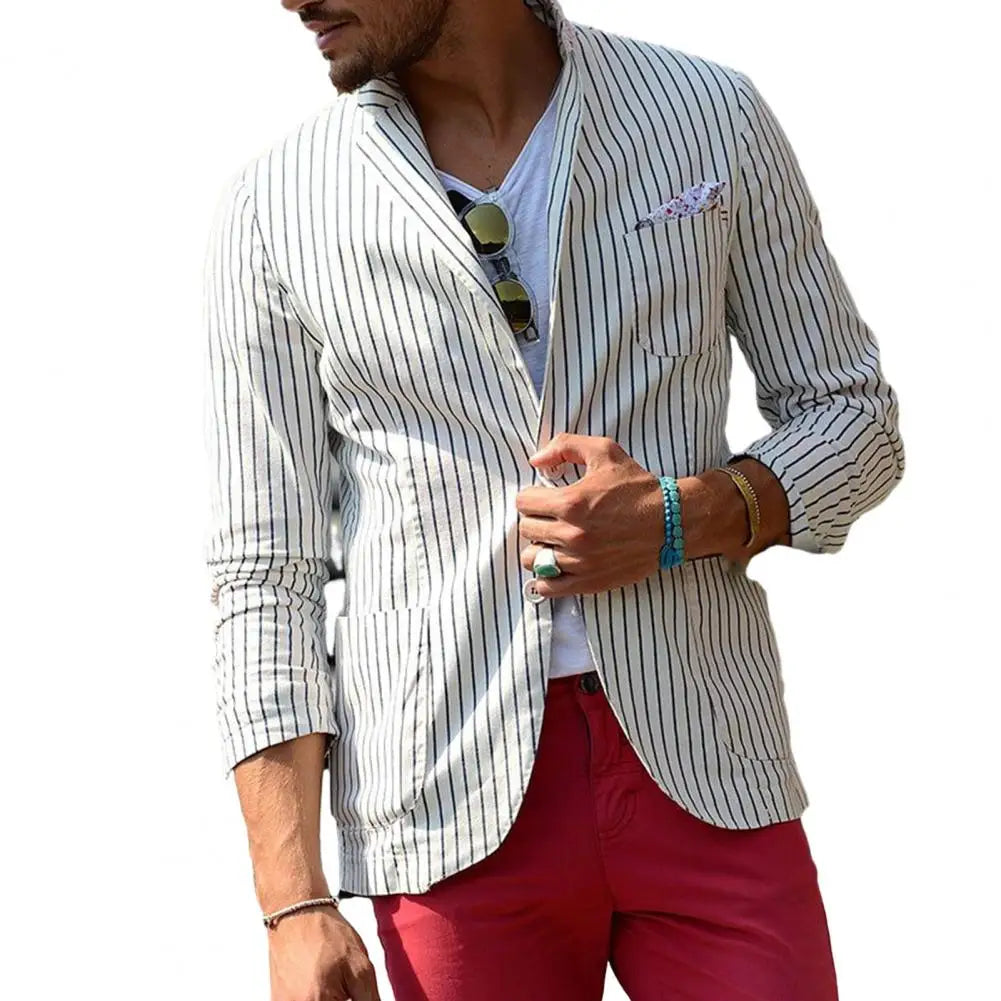 2024 Striped Print Suit Jacket Men Lapel Long Sleeve Suit Coat Business Formal Summer Suit Coat Breathable Male Jacket Viralgem Store