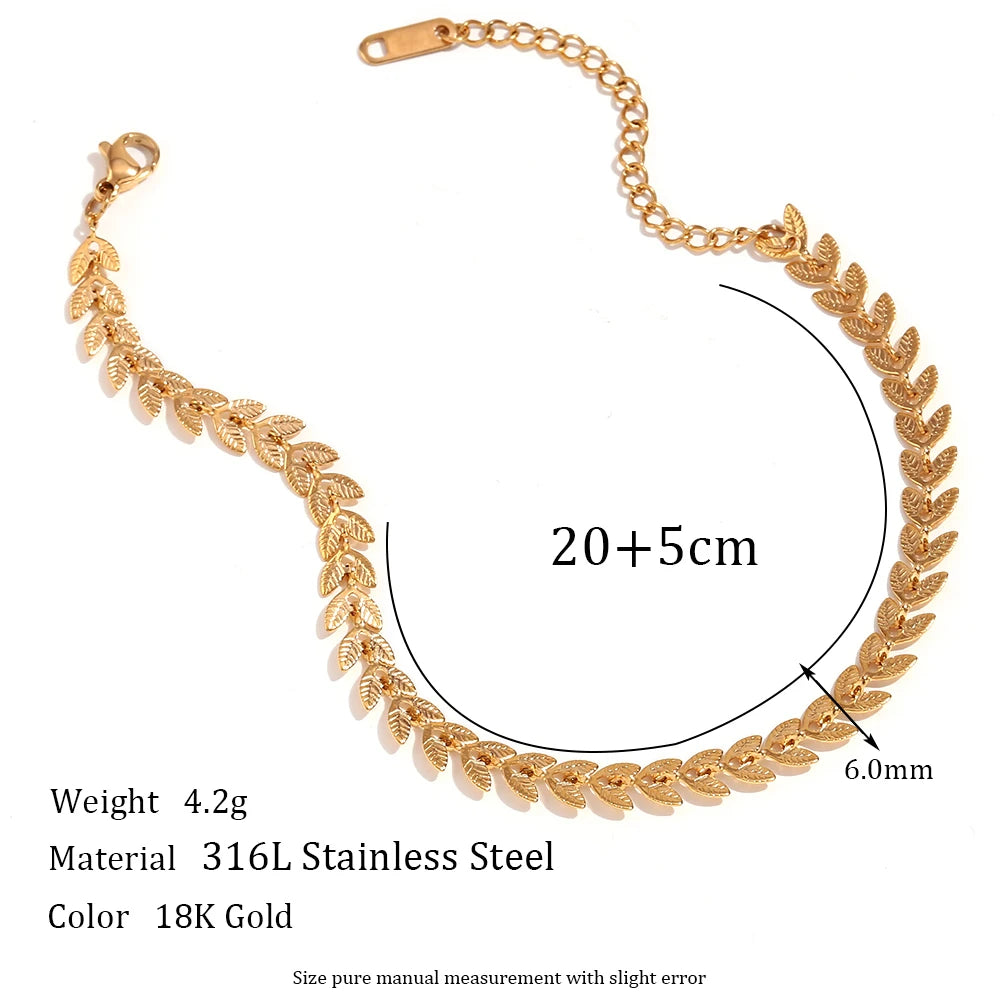 Stainless Steel 18K Gold Plated Waterproof Steric Leaf Chain Necklace Bracelets Anklets Jewelry Set Golden Jewelry For Women