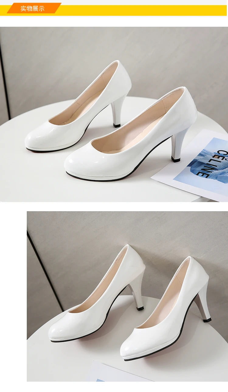 2024 High Heels Shoes Women White Wedding Shoes Thick High Heels Fashion Party Pumps Footwear Yellow Red Big Size 35-41
