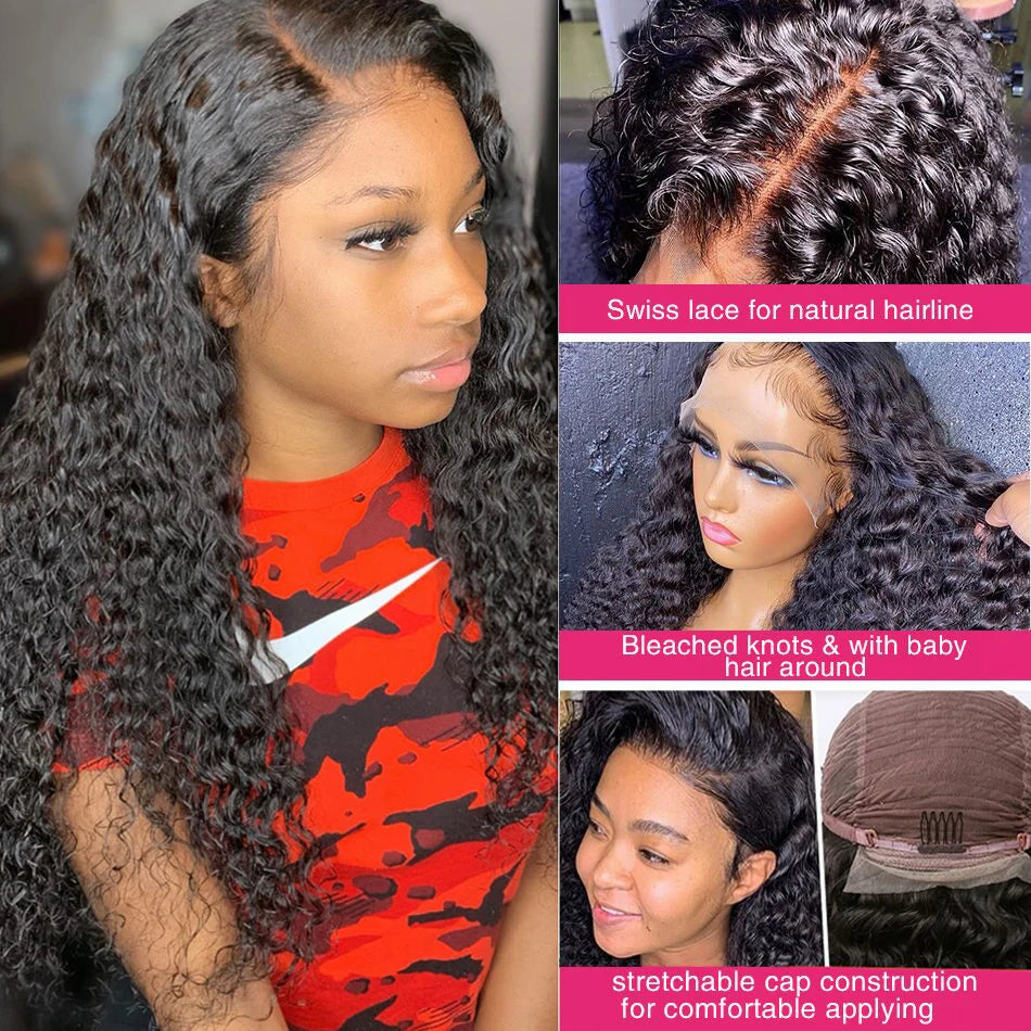 13x4 HD Lace Frontal Wig Deep Wave Frontal Wig 100% Brazilian Curly Human Hair Wigs 4x4 Transparent Lace Front Wig Pre Plucked Viralgem Store