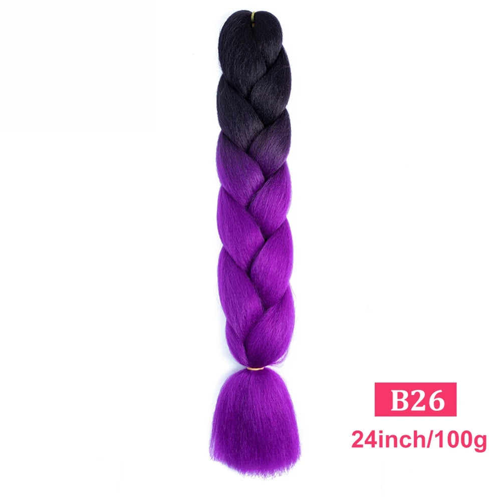 24inch Synthetic Long Braiding Hair Pre Strethced Colorful Ombre Brown Blonde Crochet Jumbo Braids Hair Extensions For Women
