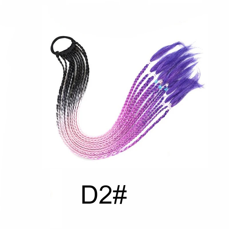 24Inch Synthetic Gradient  Colored Braided Ponytail Hair Extension Elastic Rubber Band Braiding Ponytail for Girl Women Viralgem Store