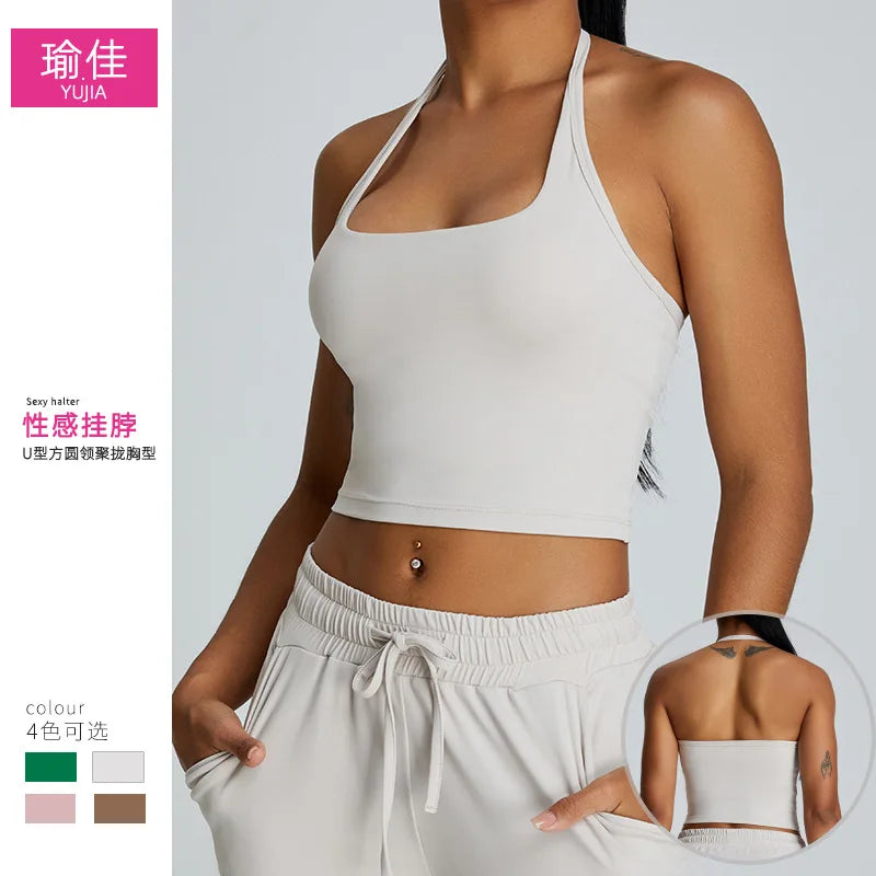 YJ-Spring and Summer New Halter Yoga Vest Women's Sling Beauty Back Exercise Underwear Slim Fit and Quick-Drying Yoga Clothes Br