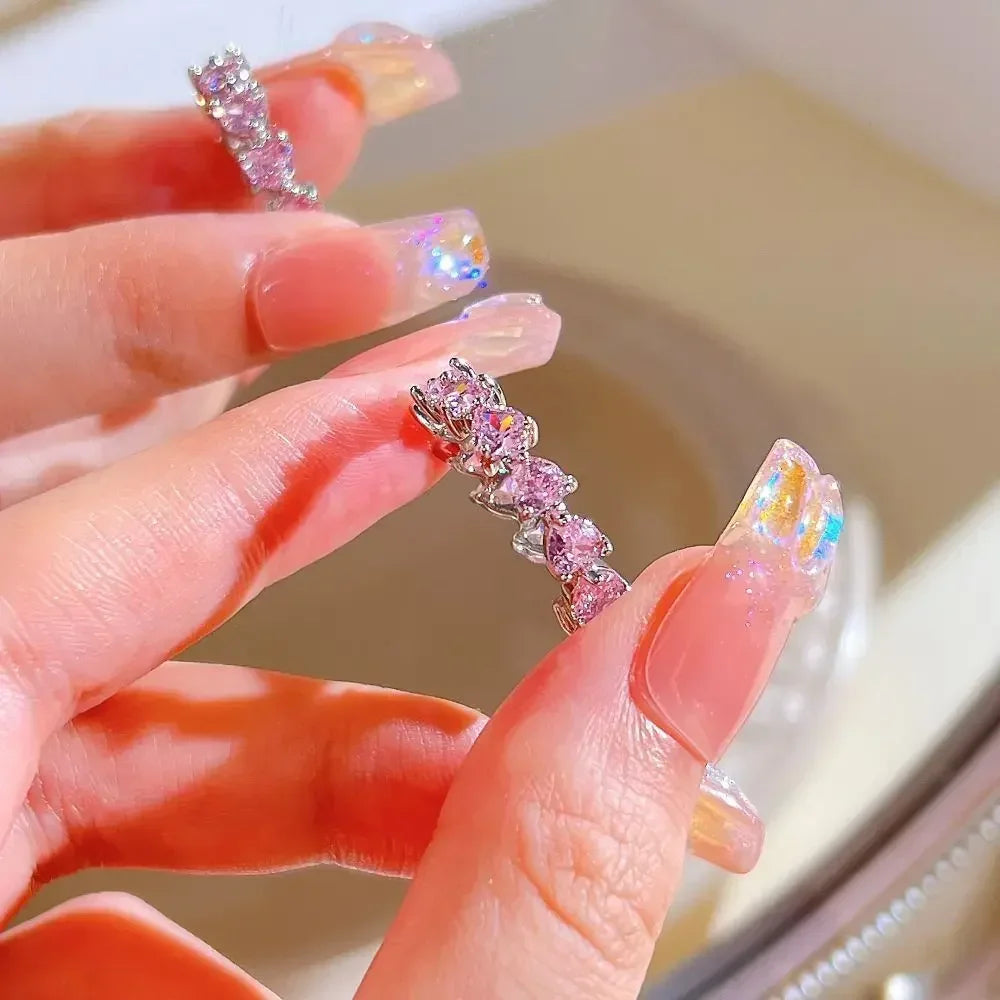 Adjustable Crystal Rings Y2K Pink Irregular Geometry Vintage Bowknot Heart Ring Set for Women Girl 2023 New Fashion Jewelry Gift Viralgem Store