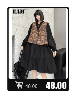 [EAM] Women Black Hollow Out Big Size Midi Shirt Dress New Lapel Long Sleeve Loose Fit Fashion Tide Spring Autumn 2024 1DF6037 Viralgem Store