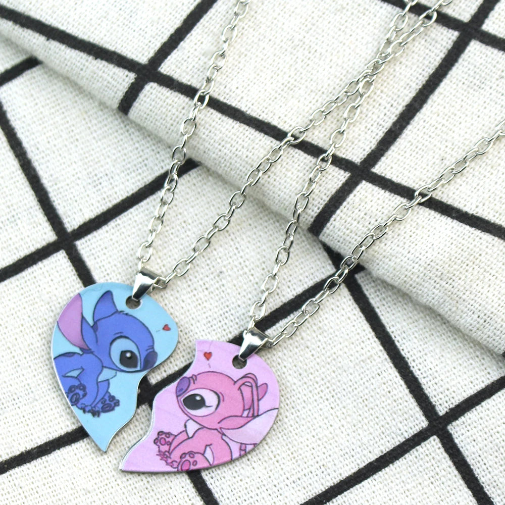 1pair Cute Lilo and Stitch Stainless Steels Pendant Necklace Kawaii Stitch Neck Chain for Man Accessories Gifts