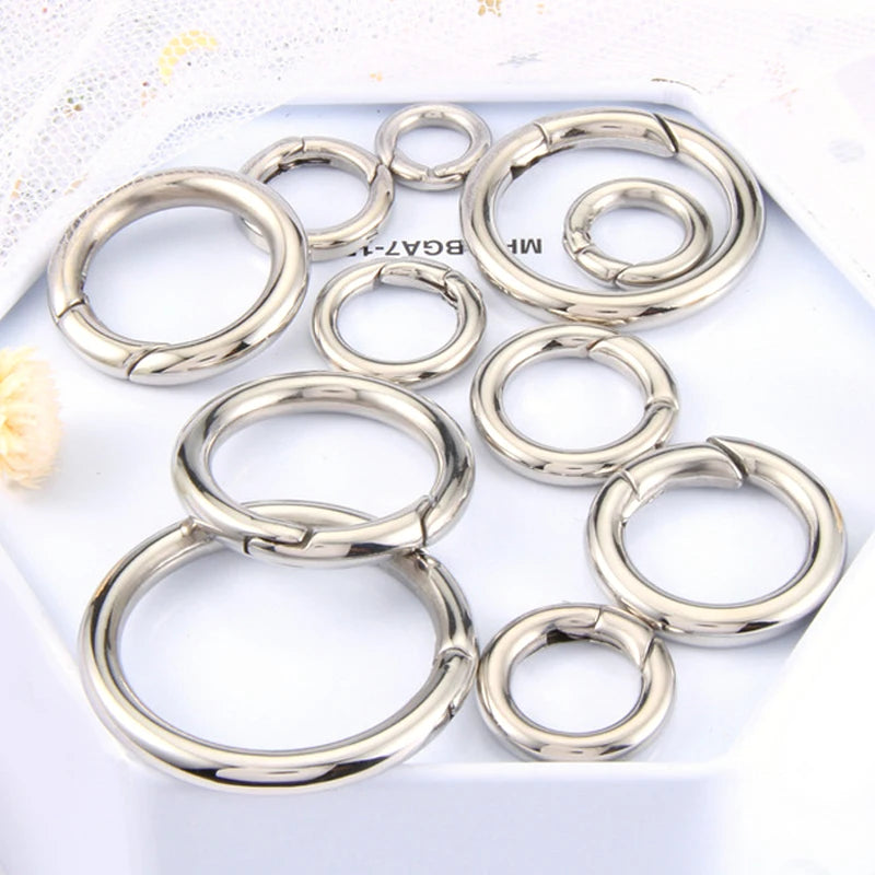 12-35mm Stainless Steel Spring Clasps Keyring Hooks for Keychain Key Holder Openable Round Key Ring Carabiner Jewelry Making DIY