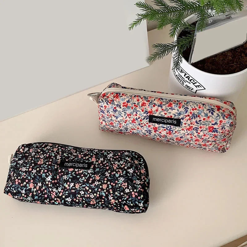 Women Flower Cosmetic Bags Girl Pencil Case Embroidery Student Korean Kawaii Cases for Girls Make Up Brush Storage Pouch