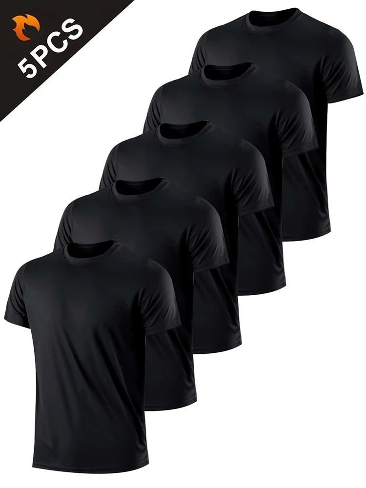 5PCS Men's Solid Color Ultralight Quick Dry Sport T-Shirt, Breathable Lightweight Top For Fitness Training Workout Running Gym Viralgem Store