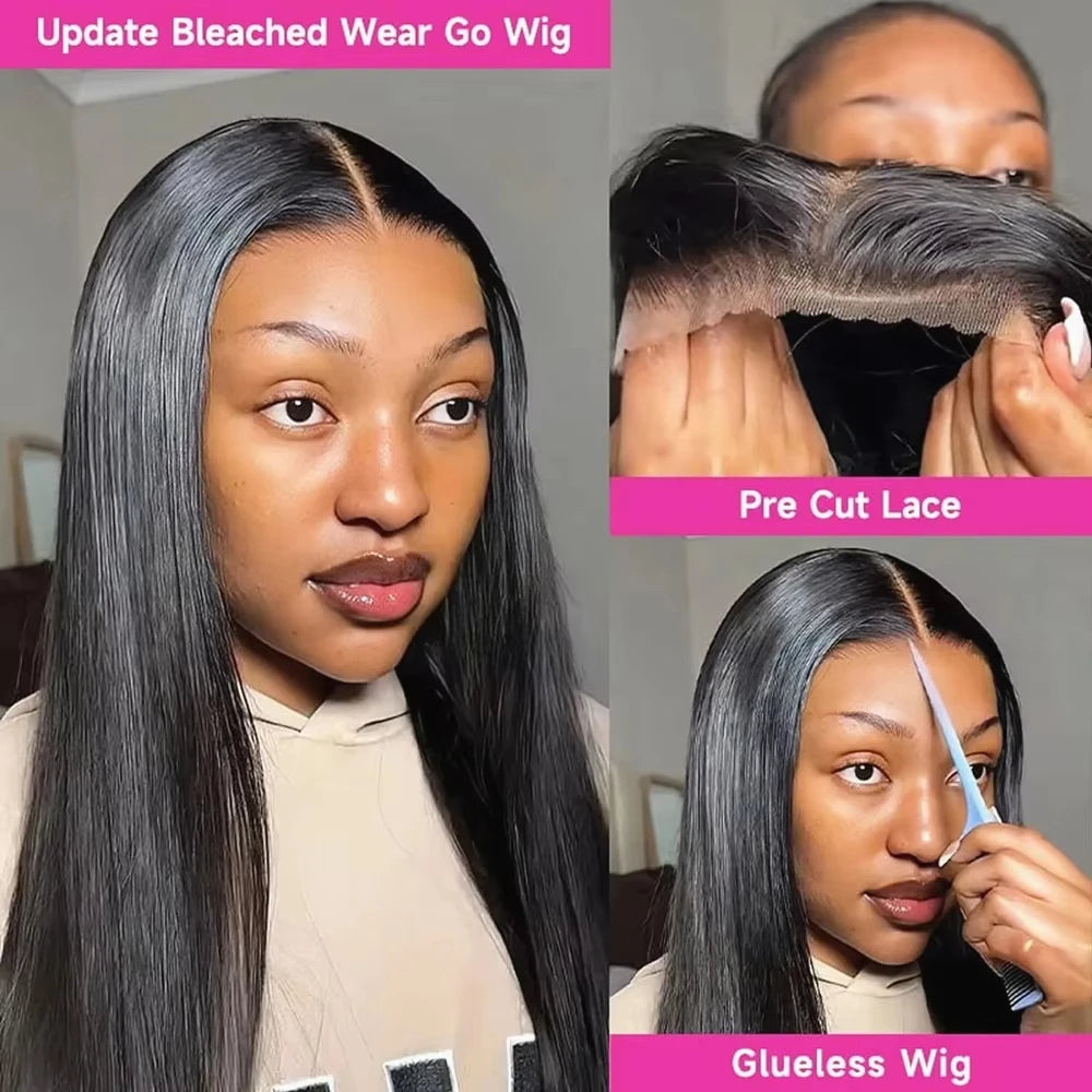 200% Pre Cut Wear and Go Glueless Wig Human Hair 5x5 Pre Cut Hd Lace Closure Wigs Bone Straight Pre Plucked Soft 100% Human Hair Viralgem Store