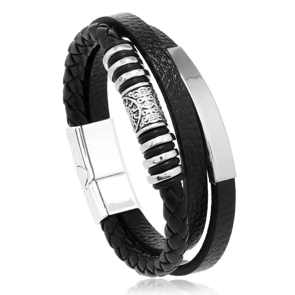 Trendy Leather Bracelets For Men Stainless Steel Bracelet 21CM Multilayer Braided Rope Bracelets for Male Jewelry Gifts Viralgem Store