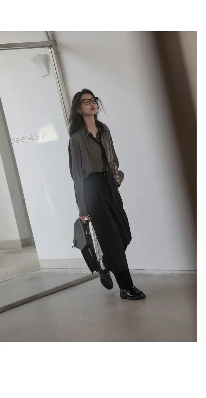2025 Summer Minimalist Long Sleeve Button Up Shirt Women Korean Style Solid Tie Oversize Shirts Blouse Loose Clothes Autumn Tops