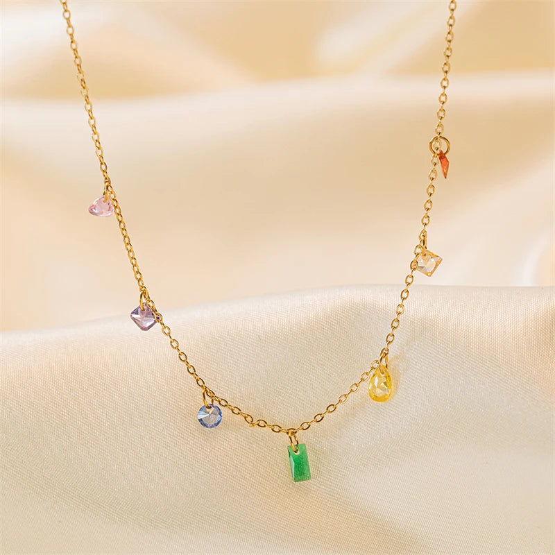 316L Stainless Steel New Fashion Fine Jewelry Colorful Zircons Different Shapes Charm Chain Necklaces Bracelets Anklet For Women