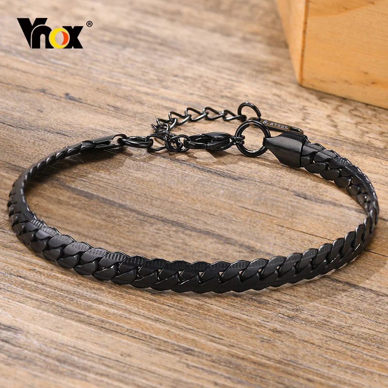 Vnox 6mm Stainless Steel Flat Cuban Chain Bracelets for Men, Adjustable Miami Curb Links Bracelet, Casual Punk Wrist Jewelry