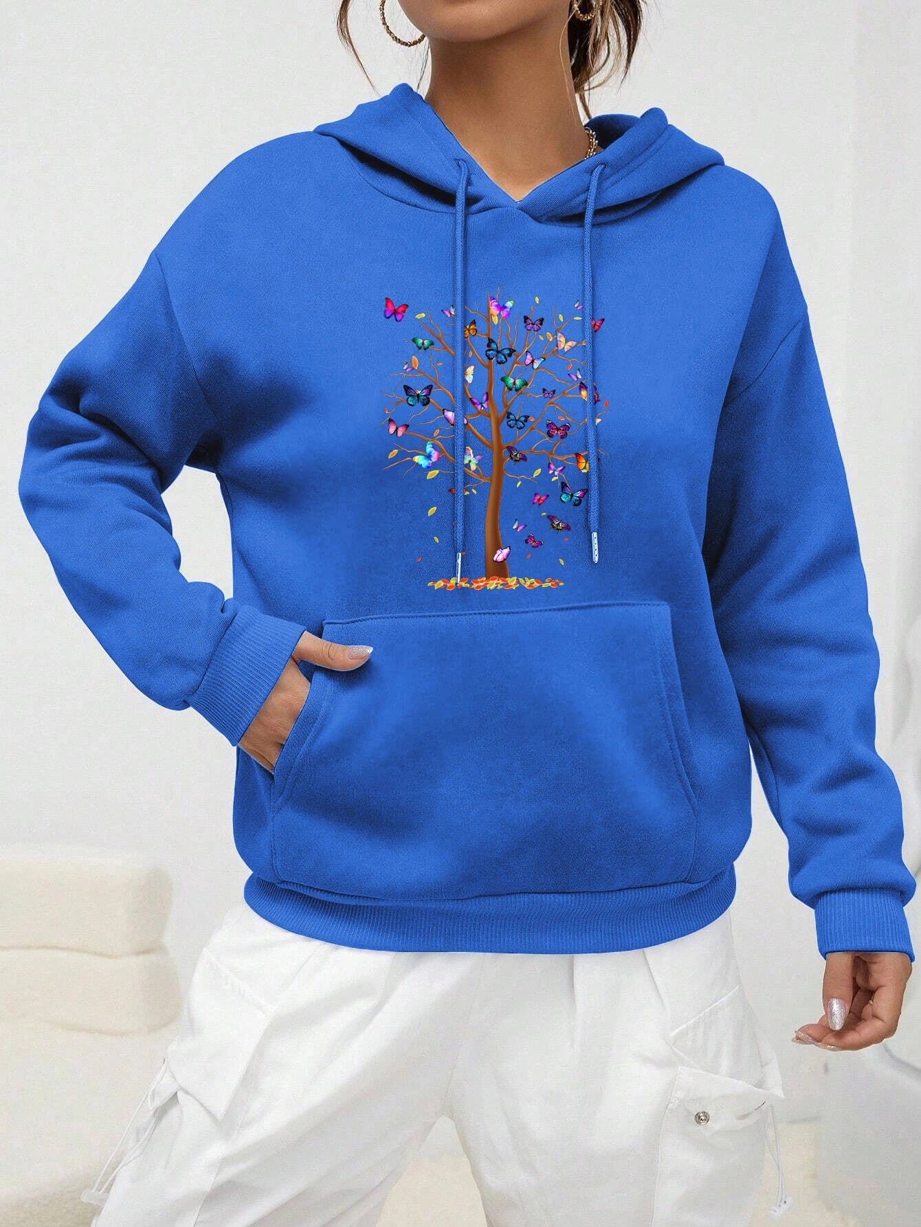 The Blooming Butterfly Tree Print Clothes Female Funny Casual Streetwear Autumn Fleece Hoodie Multicolor Sport Style Women Hoody