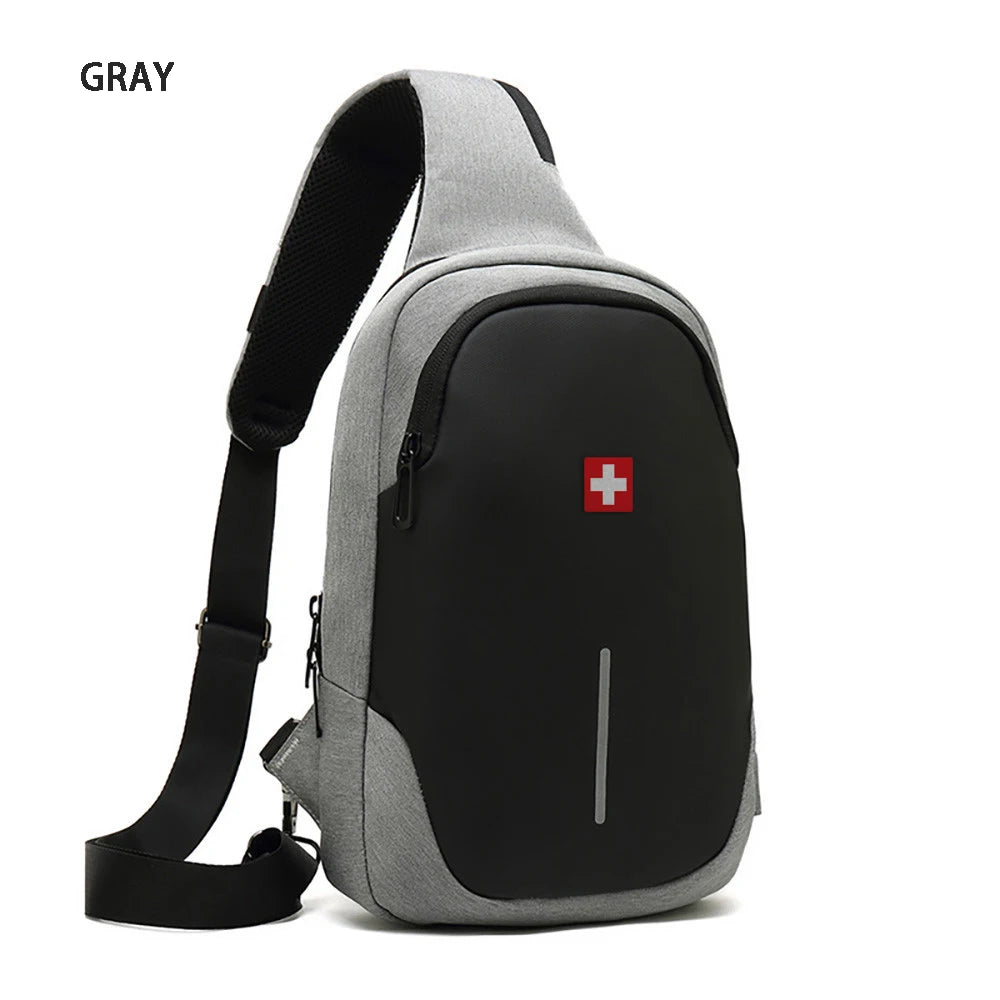 SWISS New Men's Casual Chest Bag Sports Waterproof Shoulder Bag Anti-theft Crossbody Bag Fashion Solid Color Usb Bag Sling Pack Viralgem Store