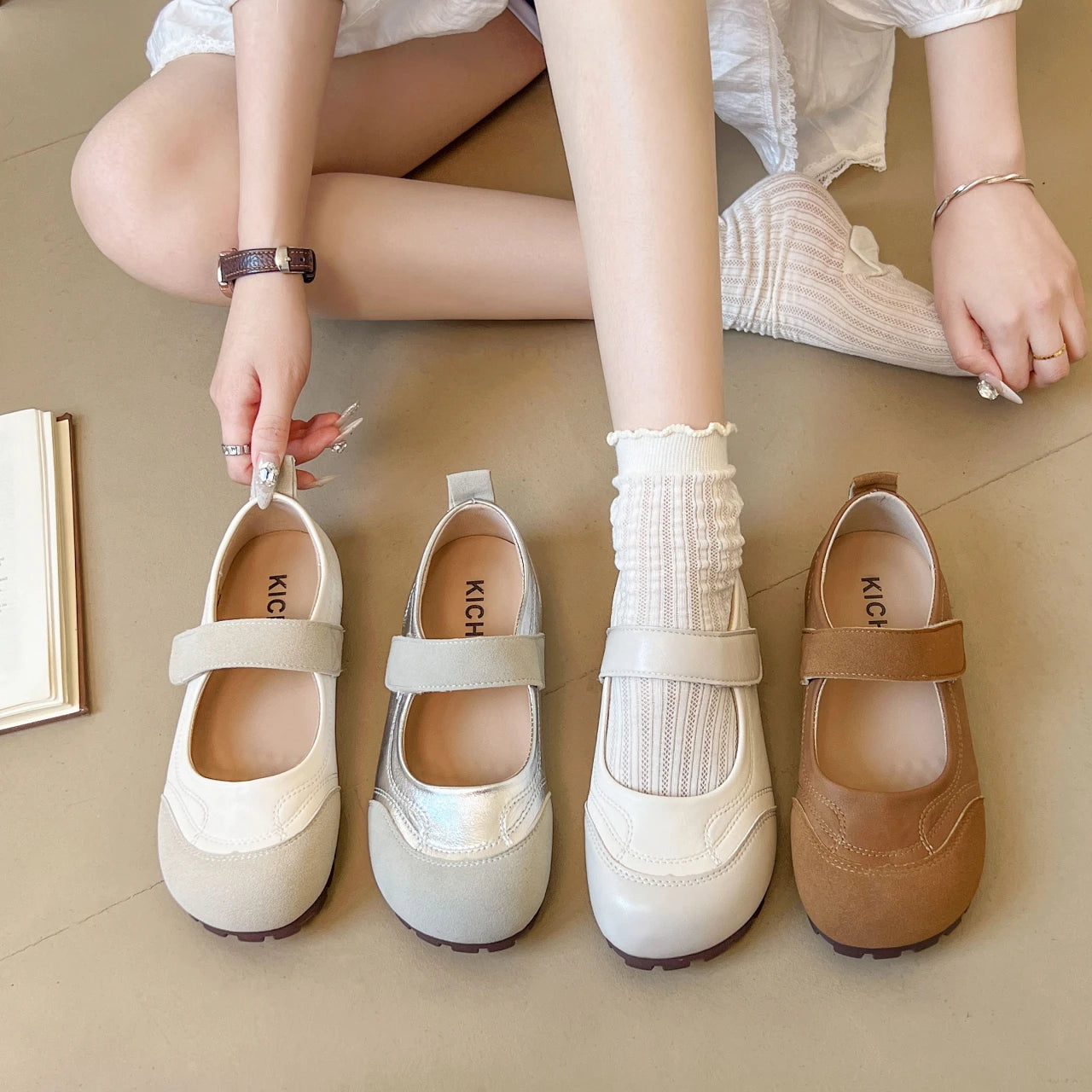 Women's Plus Size Mary Jane Shoes Spring and Summer Hollow Breathable Hook and Loop Design Soft-soled Comfortable Low-top Shoes Viralgem Store