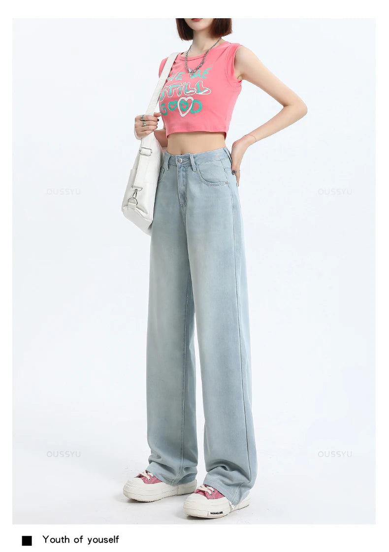 Summer High Quality Soft Lyocell Fabric Woman Jeans Thin Loose Straight High Waisted Pant Fashion Comfort Blue Casual Trousers Viralgem Store