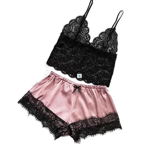 1 Set Women's Sexy Fashion Casual Lace Sleepwear Lingerie Tops Shorts Set Ladies Erotic Babydoll Pajamas Nightwear Underwear New