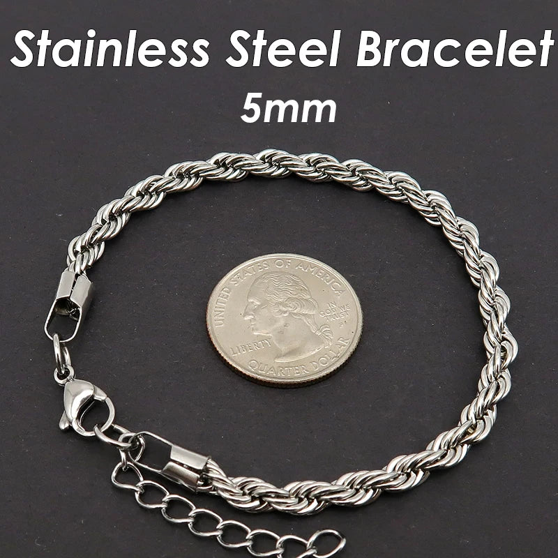 10 Pieces 3mm 5mm Rope Bracelet Stainless Steel Gold Color Rope Chain Bracelet for Men or Women