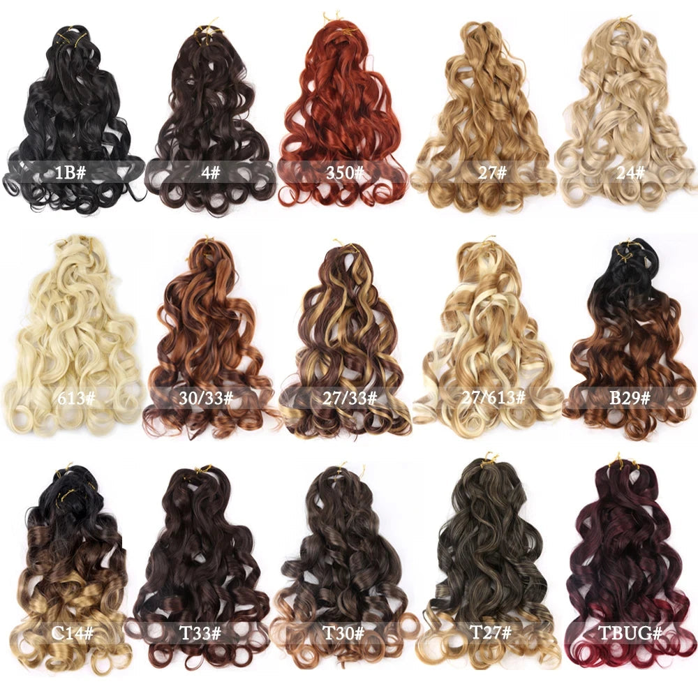 16-24 inches Synthetic French Curly Crochet Braiding Hair Loose Wave Ombre Hair for Women Spiral Pre Stretched Hair Extensions Viralgem Store