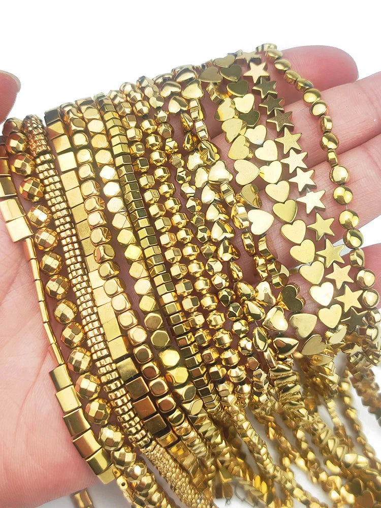 3A+ Retention Color Various Shapes Star Heart Hematite Natural Stone Plated Loose Gold Beads For Jewelry Making Diy Bracelets