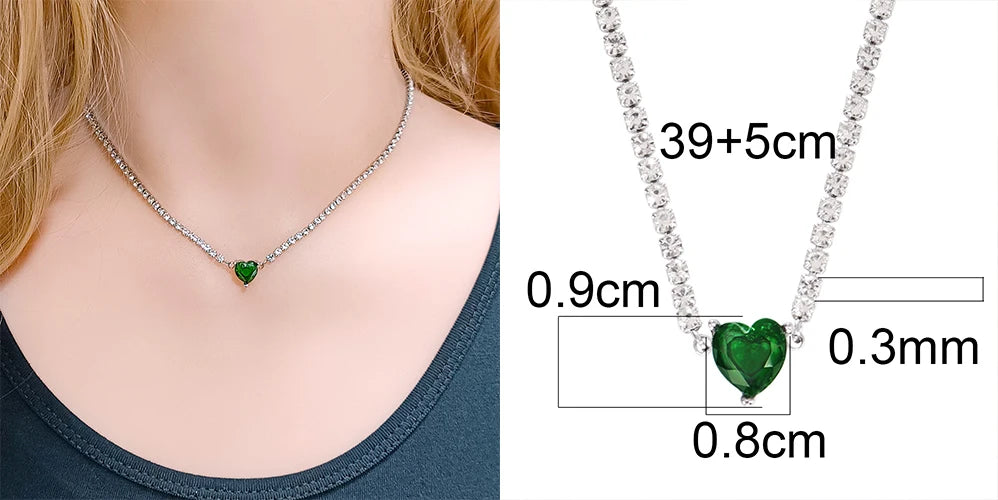 Stainless Steel Necklace Tennis Chain Hip Hop Square Pendant Necklace Star Heart Zircon Choker Necklaces For Women Jewelry