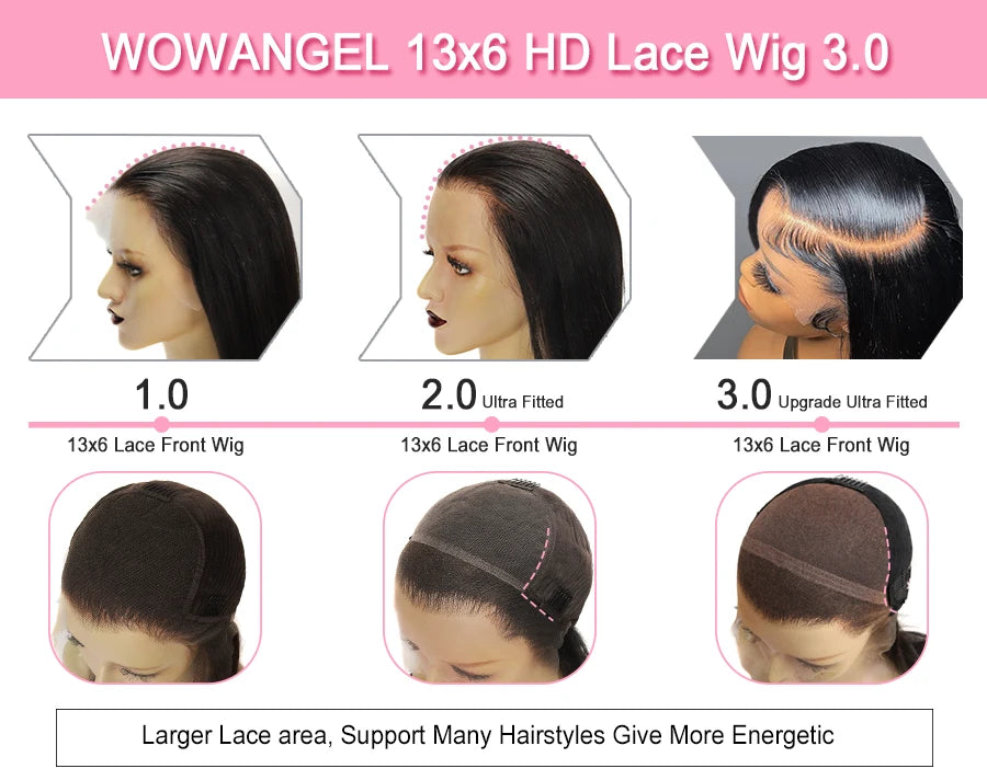 WowAngel 250% Upgraded 13x6 HD Lace Full Frontal Wigs Glueless Straight Human Hair Wigs Pre Plucked Natural Scalp Brazilian Hair Viralgem Store