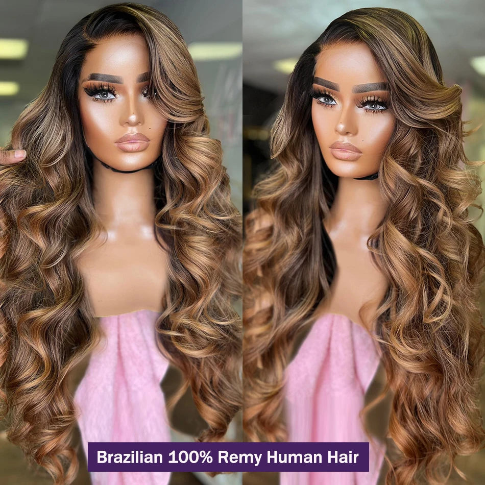 Wigirl 250% 30 32 Inch Highlight Ombre Body Wave Human Hair 13x4 Lace Front Wig 4/27 Colored 13x6 Lace Front  Wig For Women Viralgem Store