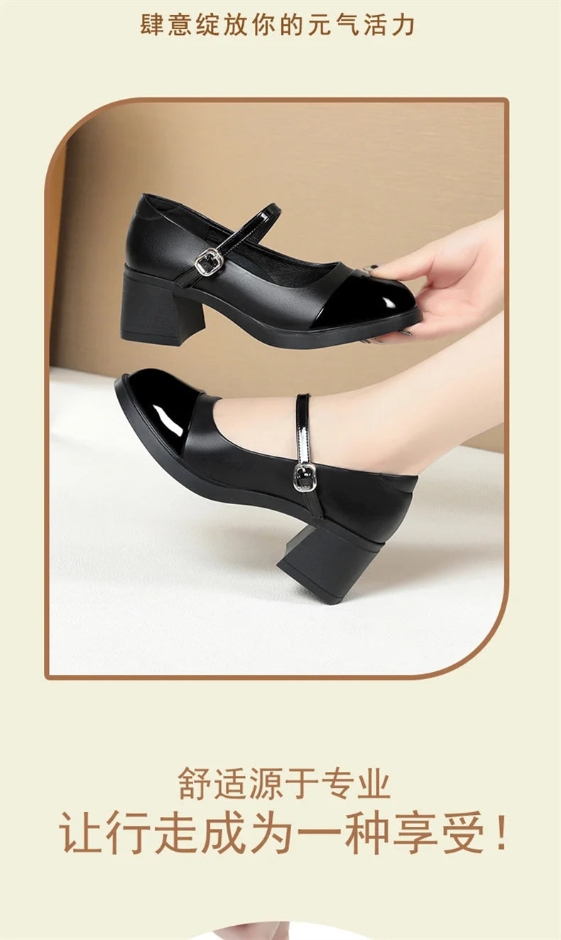 Women Shoes 2024 New Fashion Retro Round Toe Soft Leather Casual Mary Jane Shoes Shallow Mouth Waterproof Platform Shoes Viralgem Store