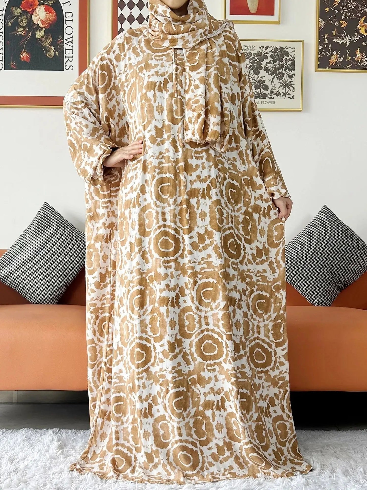 2024 Muslim Cotton Lady Abayas Ramadan Prayer Garment Dubai Turkey Middle East Femme Robe Loose African Dress Turban Joint Viralgem Store