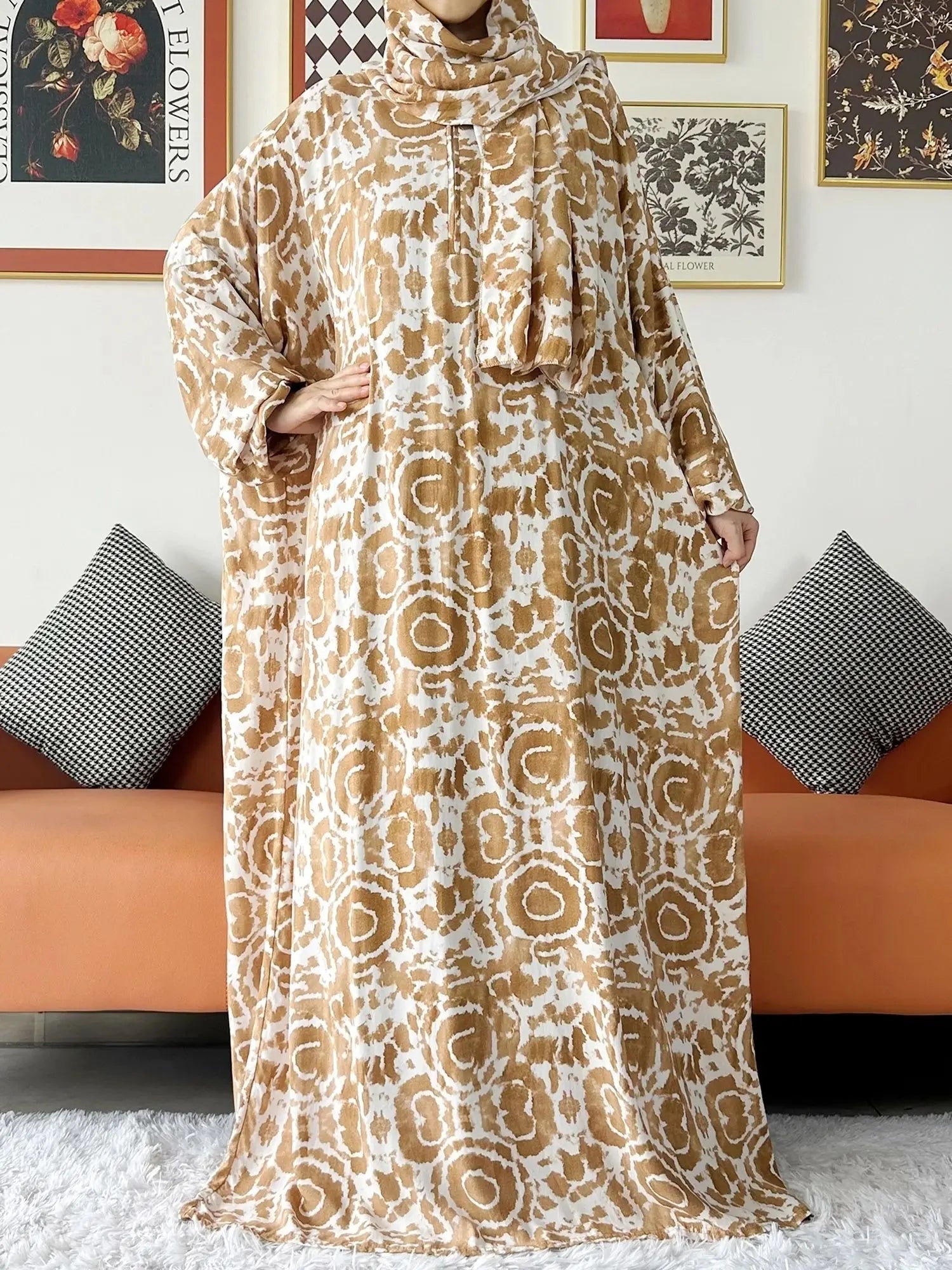 2024 Muslim Cotton Lady Abayas Ramadan Prayer Garment Dubai Turkey Middle East Femme Robe Loose African Dress Turban Joint Viralgem Store