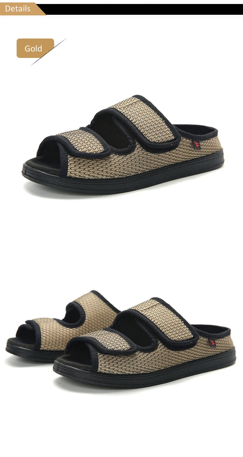 Summer Comfortable Diabetes Shoes Fat Thumb Instep Height Foot Code Middle-Aged Elderly Sandals Puffy Adjustable Slippers