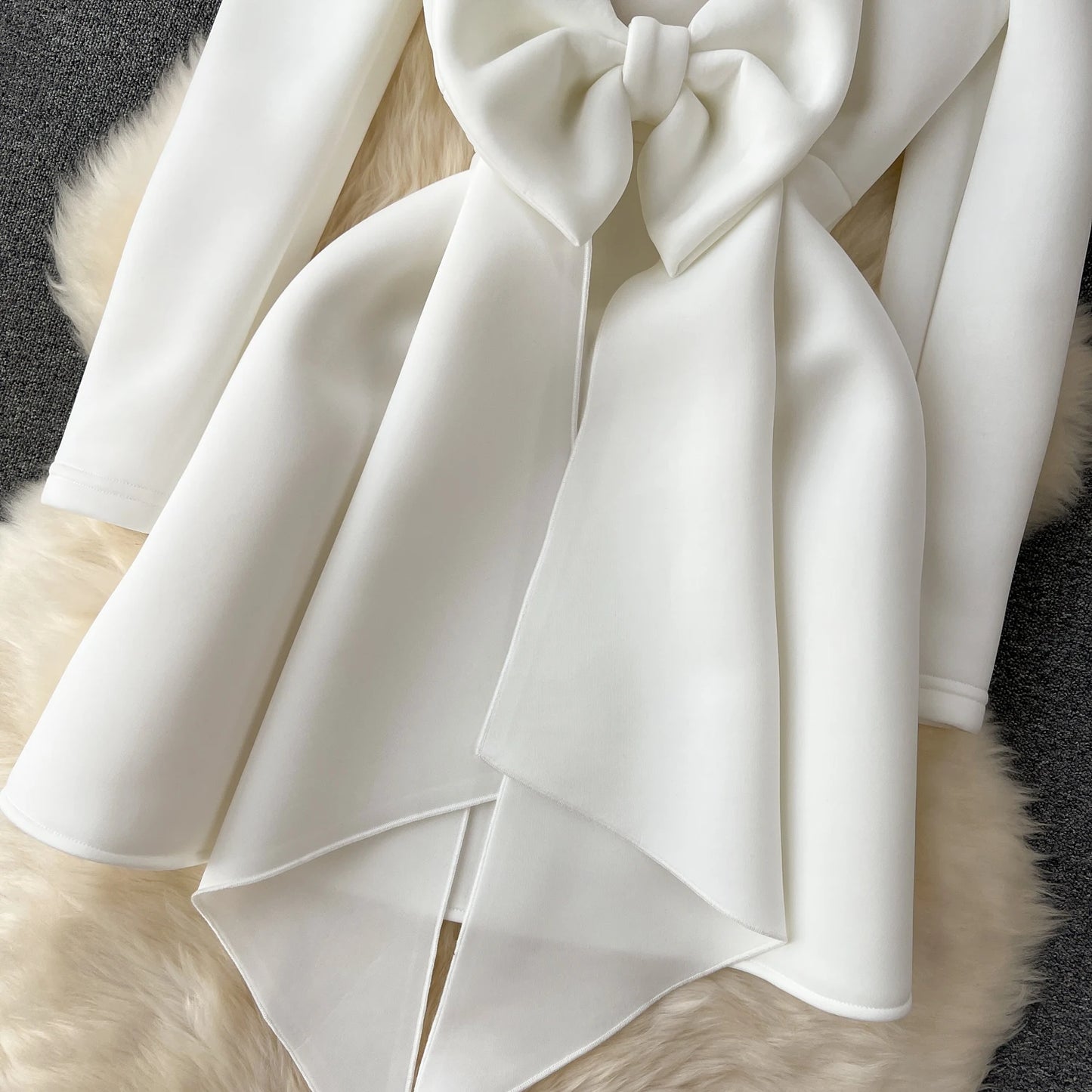 XFPV Female Dress Square Collar Solid Puff Sleeve Backless Bow High Waist Elegant Fashion Vestidos Spring Autumn2024 SM9457