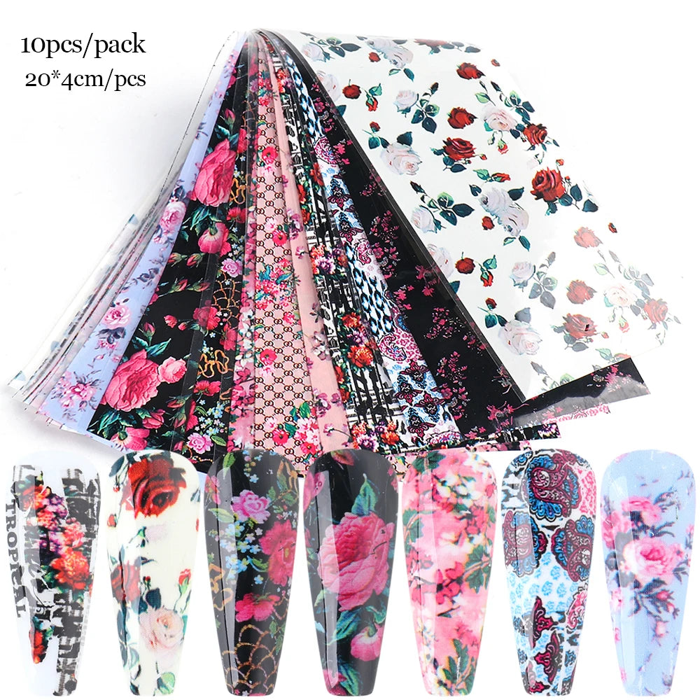 10Pcs Hologram Transfer Foil Nails Laser Stars Holographic Nail Stickers Mermaid Tail Sliders Metallic Gel Polish Wraps NLXKY01