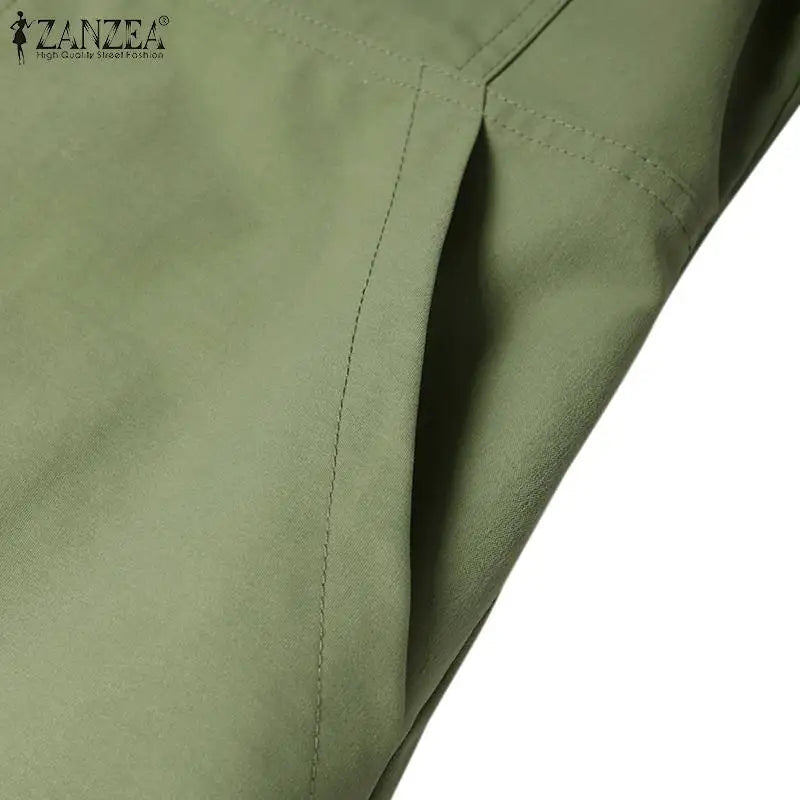 ZANZEA Women Summer Cargo Dress Fashion Solid Shirt Vestidos Vintage Loose OL Work Sundress Green Elegant Holiday Dresses Kaftan Viralgem Store