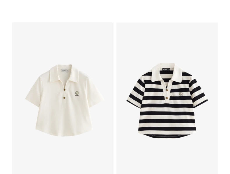 TOYOUTH Women Letter T-shirt 2024 Summer New POLO Collar Top Viralgem Store