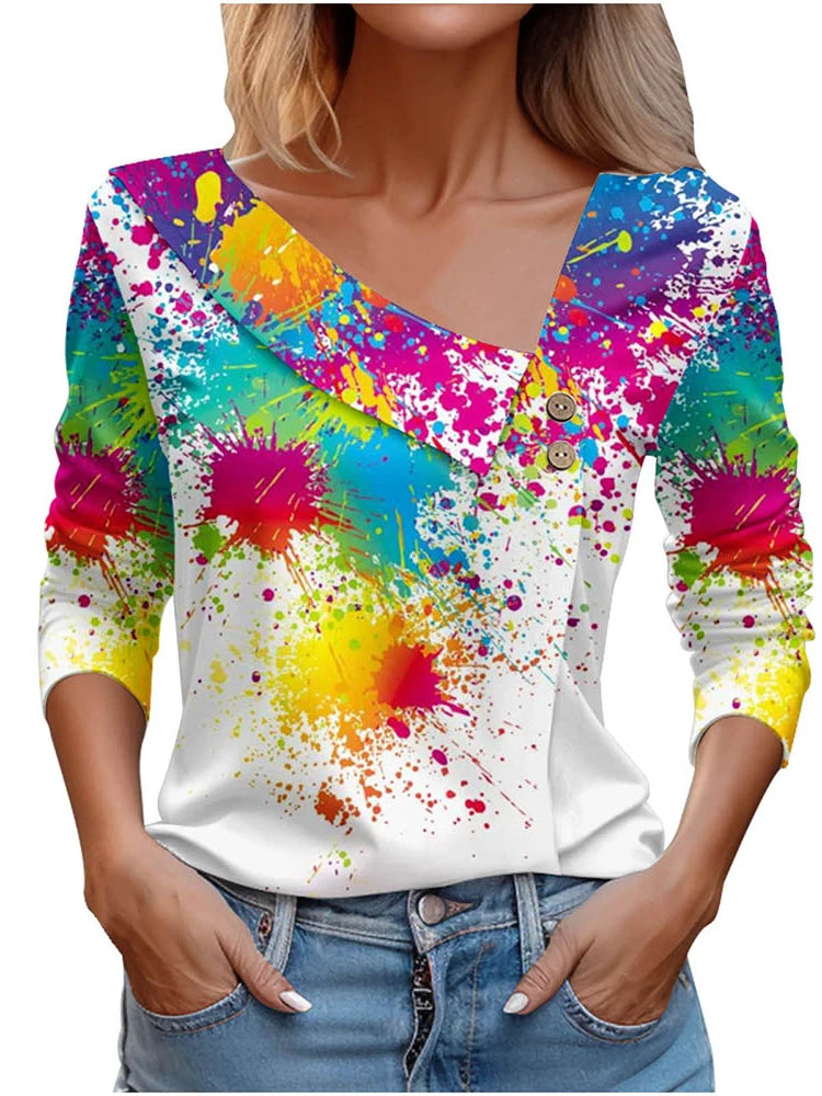 T Shirt For Women Fashion Long Sleeve Top White Floral Print Shirts And Blouses Autumn Winter Clothes For Women 2024 Viralgem Store