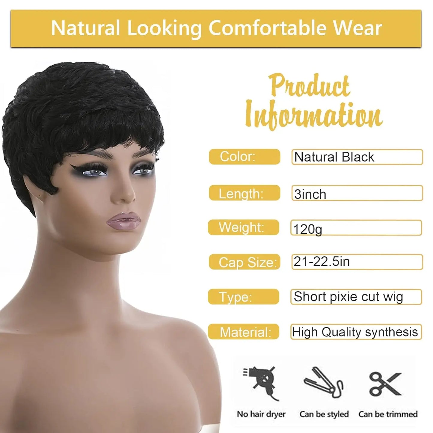 Wigs for Black Women Pixie Wigs for Black Women Pixie Cut Short Black Synthetic Wavy Layered Wigs Natural Black Wavy Wigs