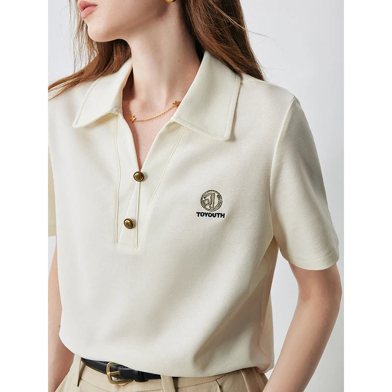 TOYOUTH Women Letter T-shirt 2024 Summer New POLO Collar Top Viralgem Store