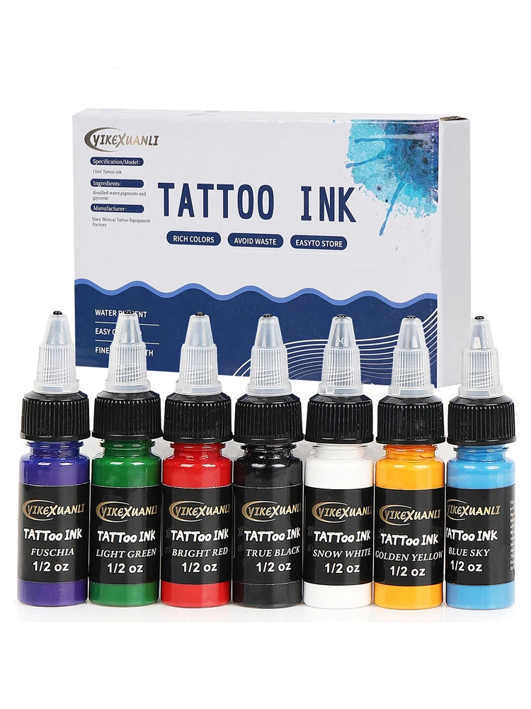 15ml 7colors Tattoo Ink Pigment with box Body Art Tattoo Kits Professional Beauty Paints Makeup Tattoo Supplies Semi-permanent