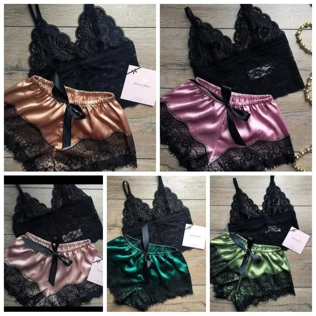 1 Set Women's Sexy Fashion Casual Lace Sleepwear Lingerie Tops Shorts Set Ladies Erotic Babydoll Pajamas Nightwear Underwear New