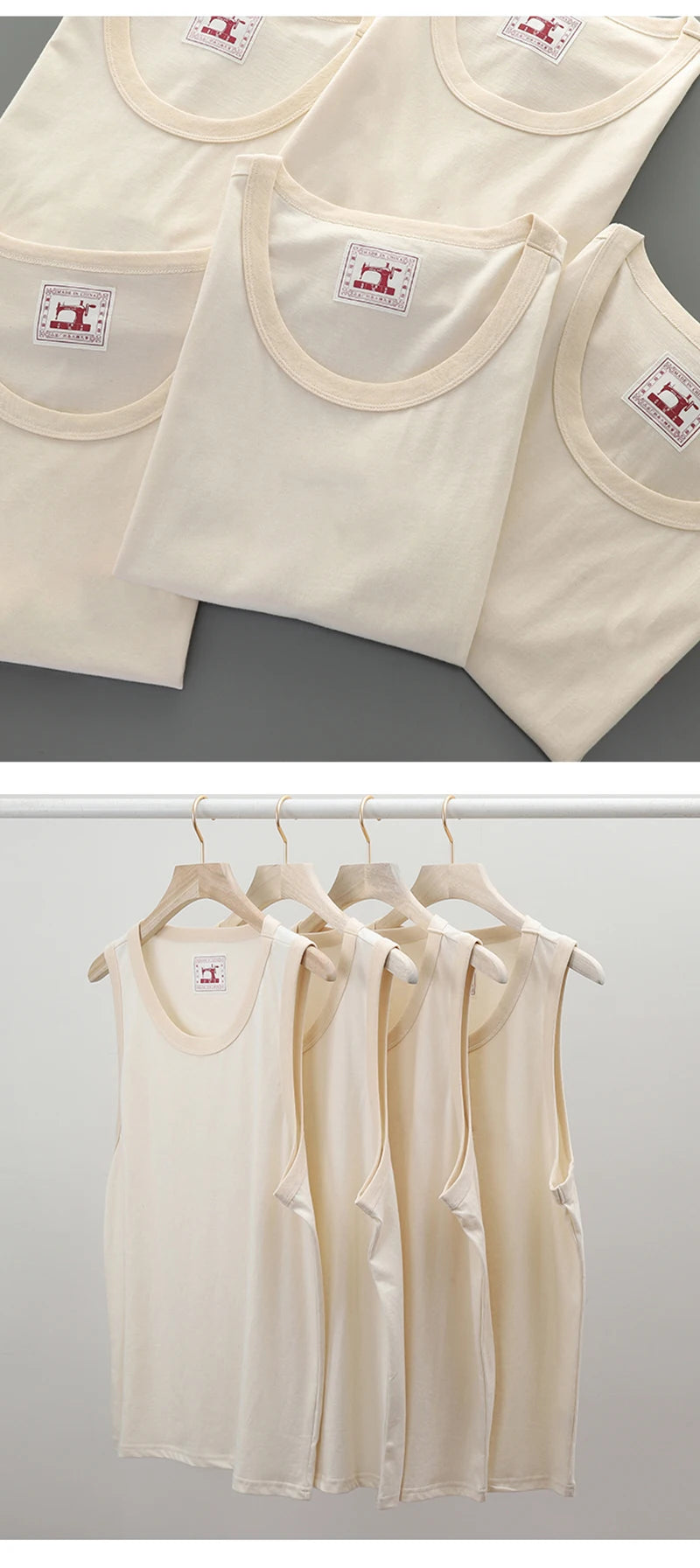 Akkad Kuti Japanese Retro Casual Tank Top Men Heavyweight Cotton Embryo Color Tops Male Teens Sleeveless Vest Spring Summer 2021