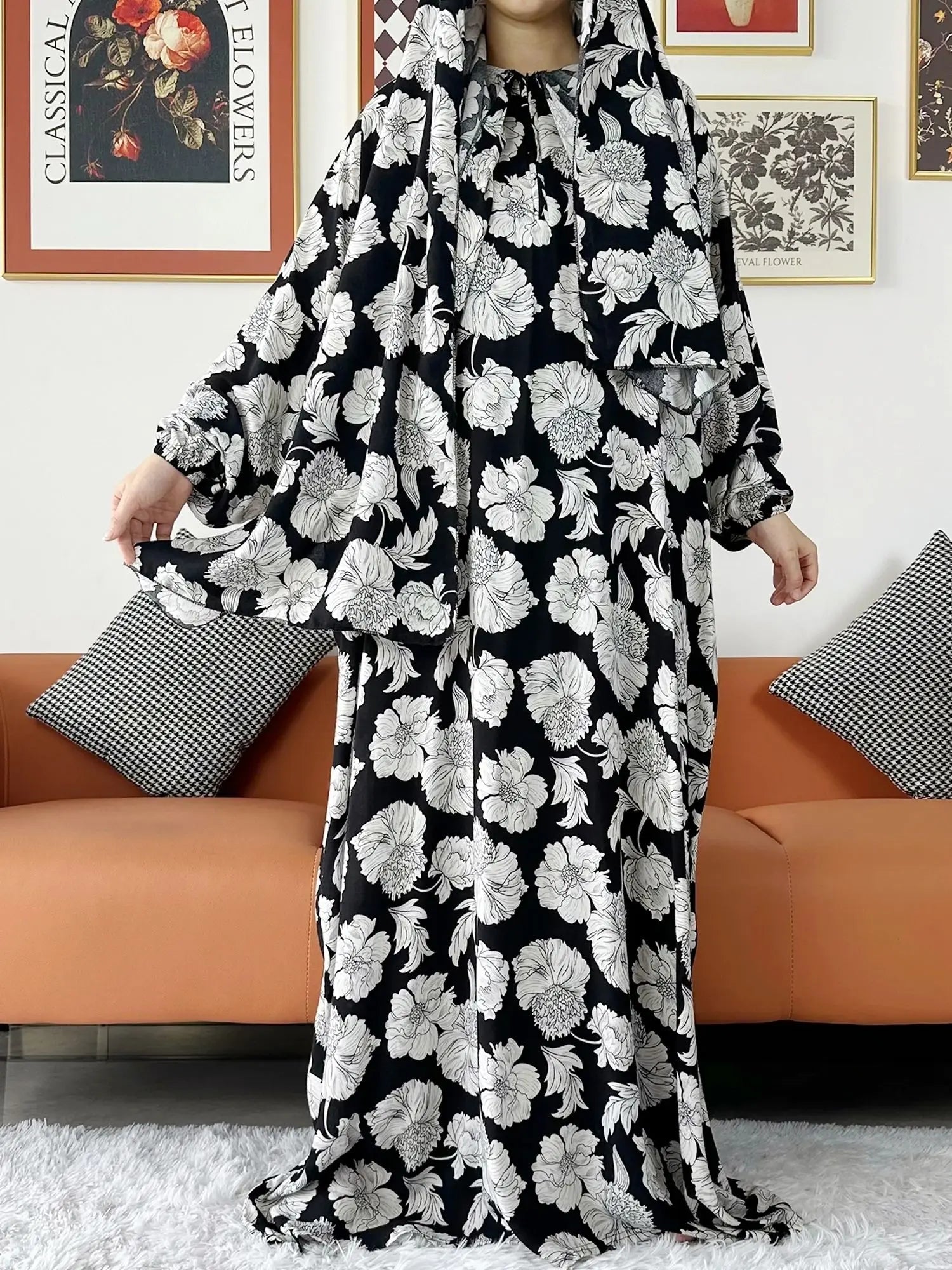 2024 Muslim Cotton Lady Abayas Ramadan Prayer Garment Dubai Turkey Middle East Femme Robe Loose African Dress Turban Joint Viralgem Store