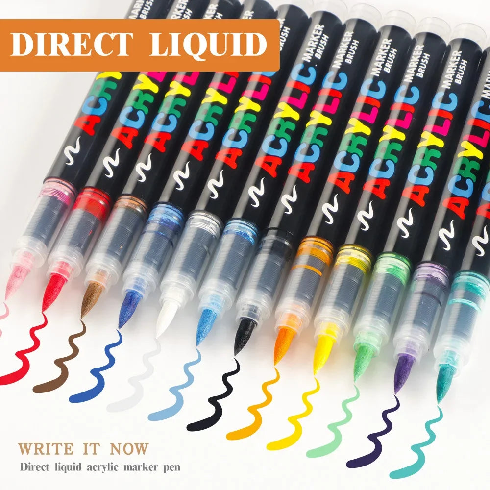12-48 Color Acrylic Marker Pen Set Waterproof Scrapbook DIY Brush Tip Drawing Paint Marker Art School Supplies Stationery