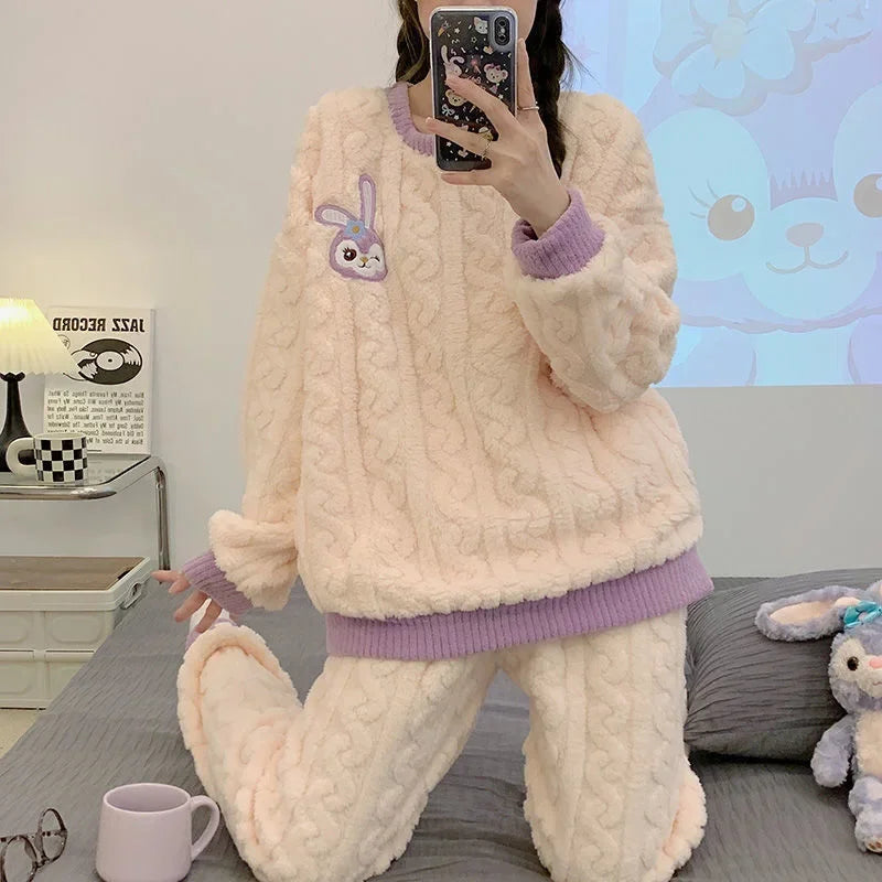Winter Flannel Fleece-lined Sleepwear Women's Long Sleeve Warm Thickened Pyjamas Home Clothes Explosion Model Jacket Viralgem Store