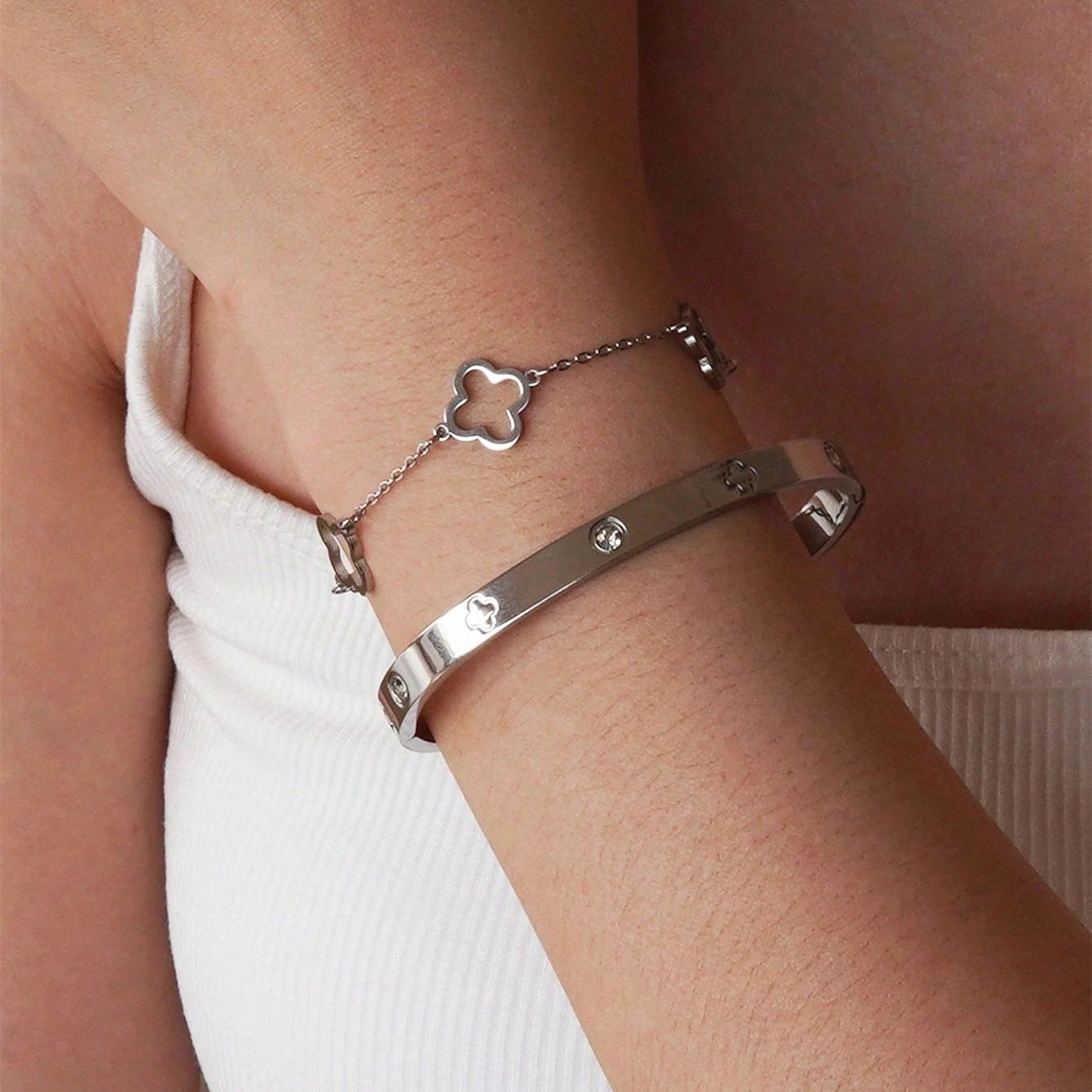 3PCS French Lucky Clover Women's Bracelet Set High Quality Stainless Steel INS Hot Selling Bracelet Charm Feeling Jewelry Gift Viralgem Store