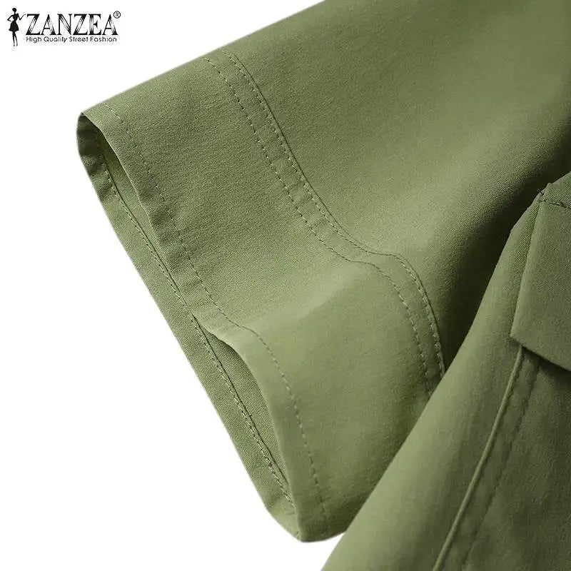 ZANZEA Women Summer Cargo Dress Fashion Solid Shirt Vestidos Vintage Loose OL Work Sundress Green Elegant Holiday Dresses Kaftan Viralgem Store