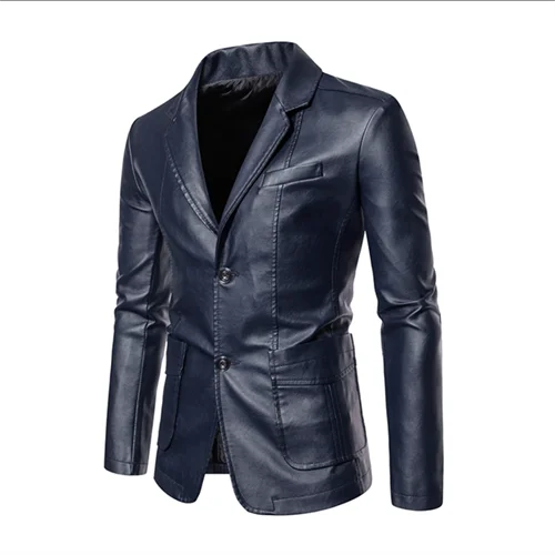 2024 New Men Business Casual Leather Jacket Black / khaki Fashion Male Suit Collar Coats Large Size 5XL Slim Fit Top