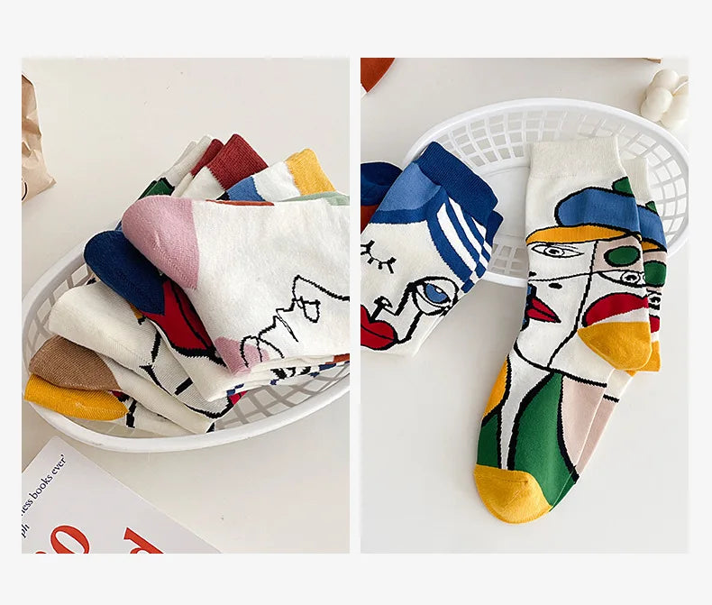 5 Pairs Personality Tide Socks Graffiti Socks Funny Korean Version Sports Couple Socks Harajuku Style Colorful Cute Flower Socks